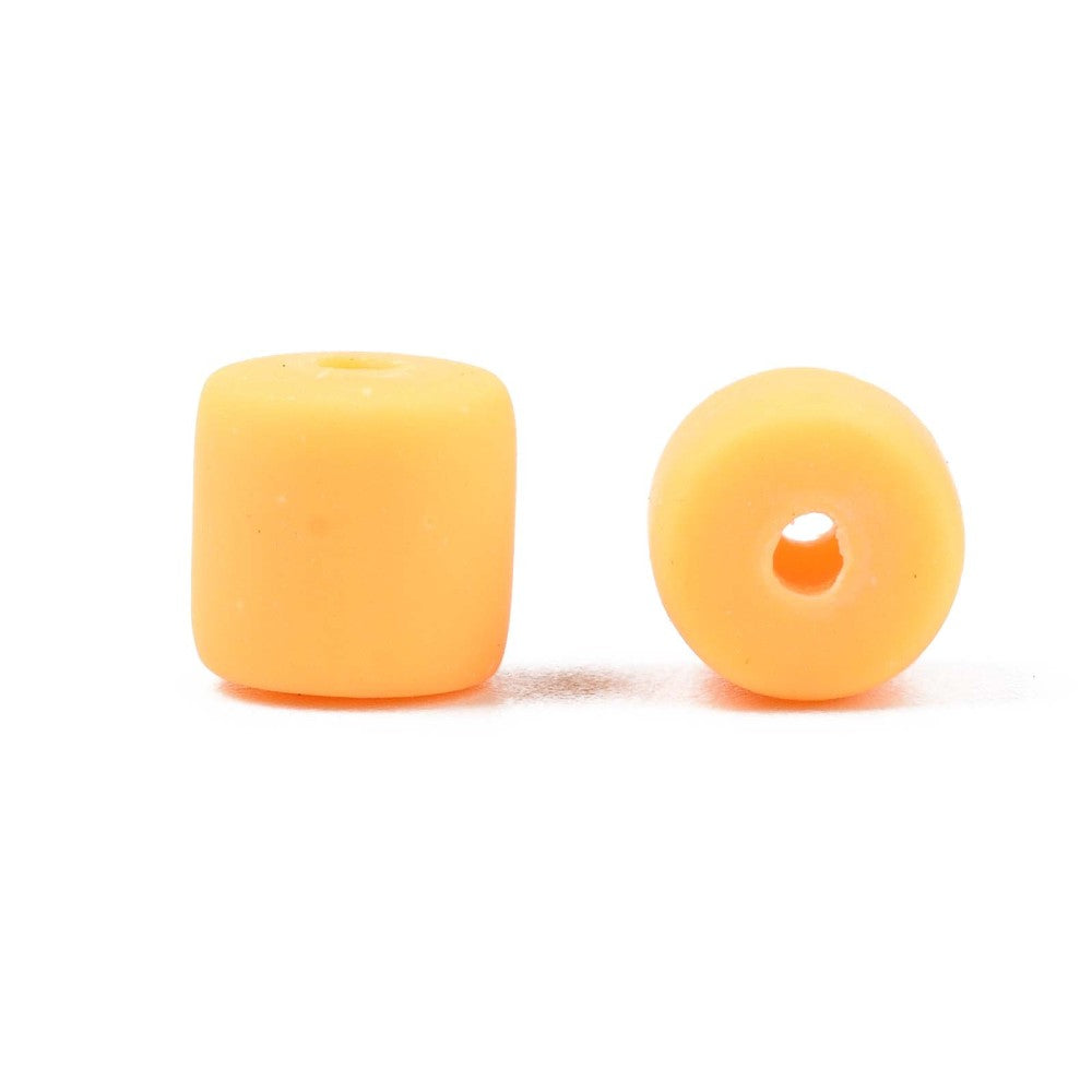 Pair of orange polymer clay tube beads, 6mm with center through-hole