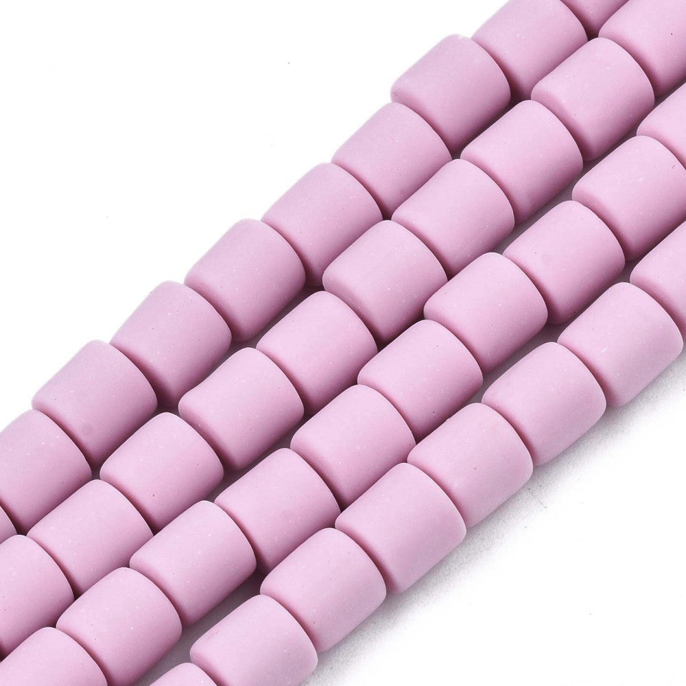 Light purple polymer clay column beads strand, 6mm square-cut cylinders