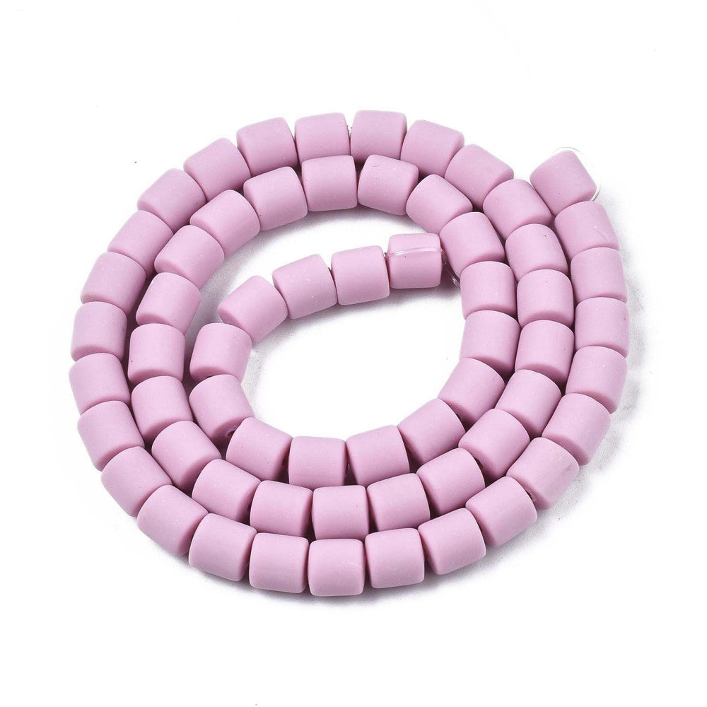 Light purple polymer clay bead strand with square-cut cylindrical columns