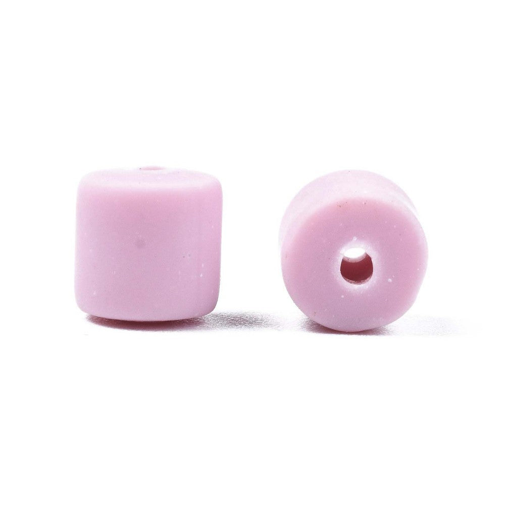 Light purple polymer clay cube beads with a central hole, pair