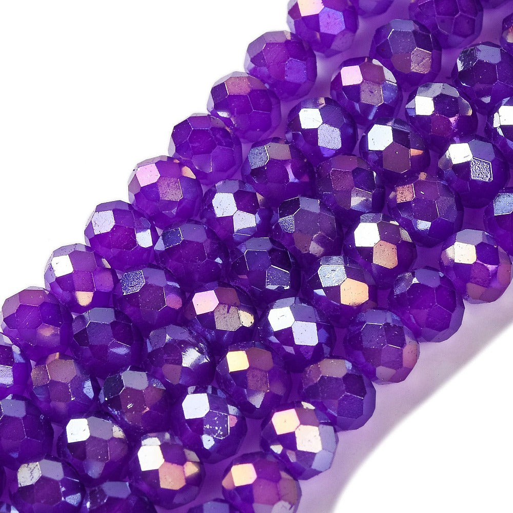 Faceted rondelle glass bead strand, blue-violet AB finish, small round beads