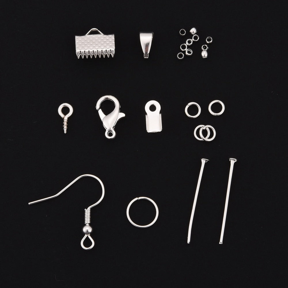 Silver-tone earring and jewelry components: hooks, loops, jump rings, and clasps