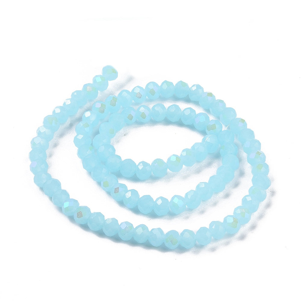 Light sky blue faceted rondelle beads strand, 4mm, rainbow electroplate