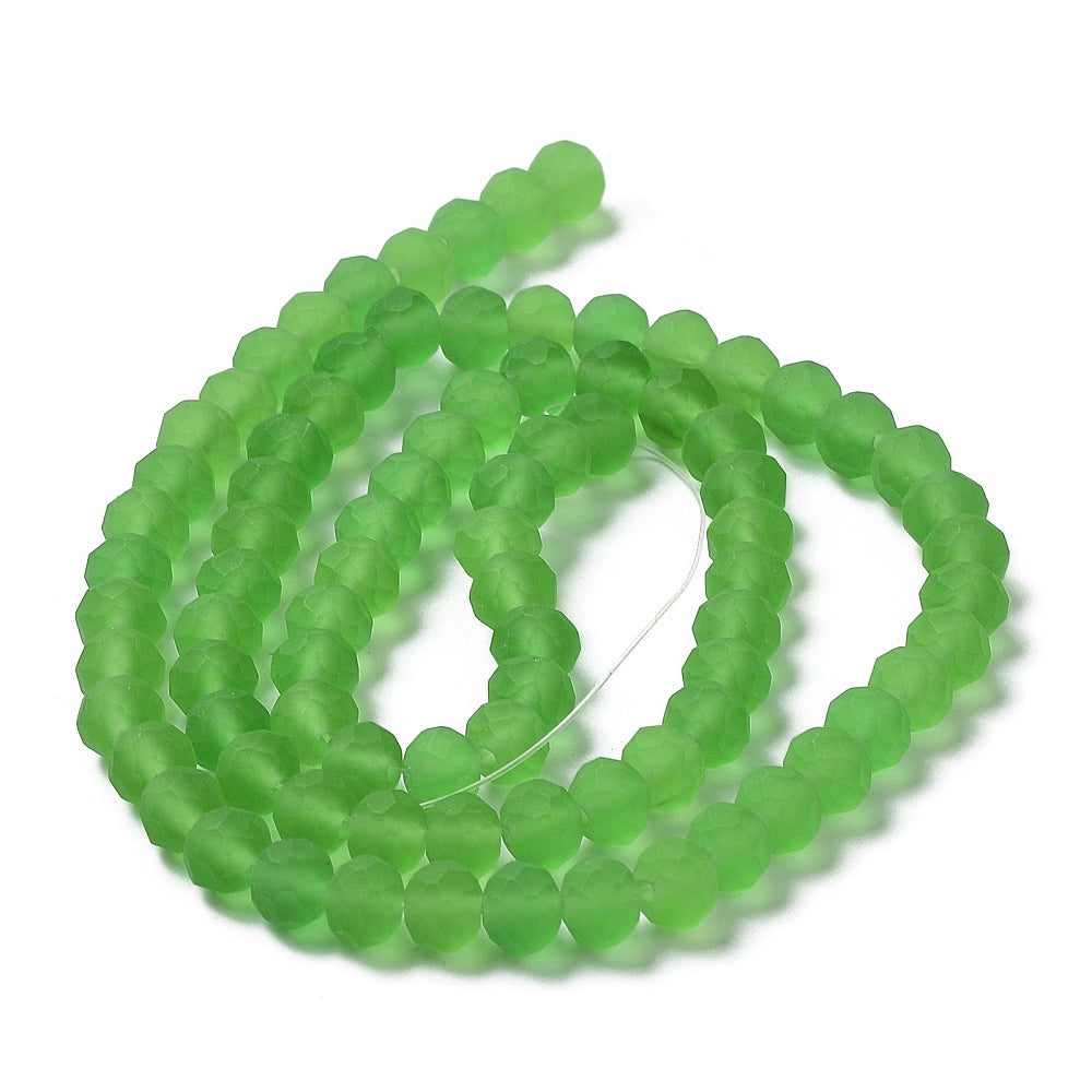 Frosted lime green faceted rondelle glass beads, 10mm, strand