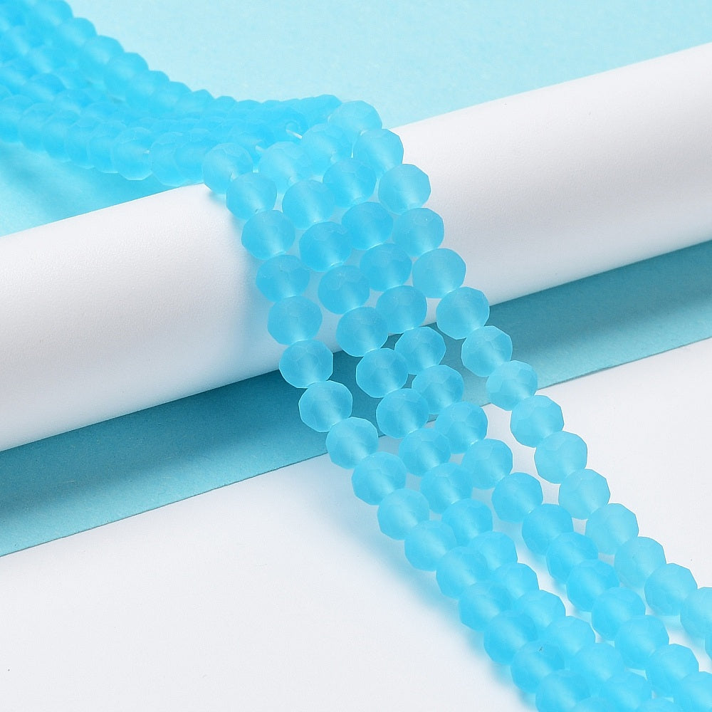 Frosted light blue faceted rondelle glass beads strand, 6x4.5mm
