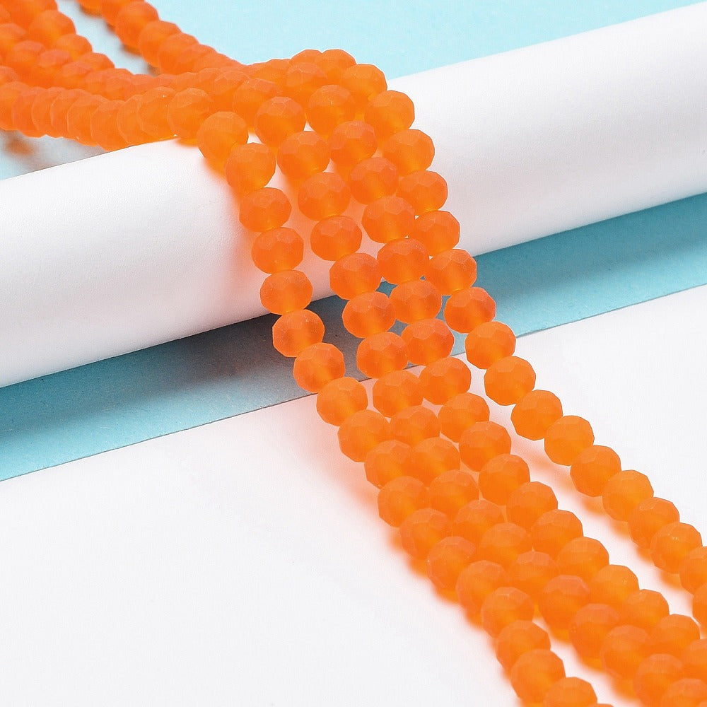 Frosted orange faceted rondelle glass beads strand, 6x4.5mm