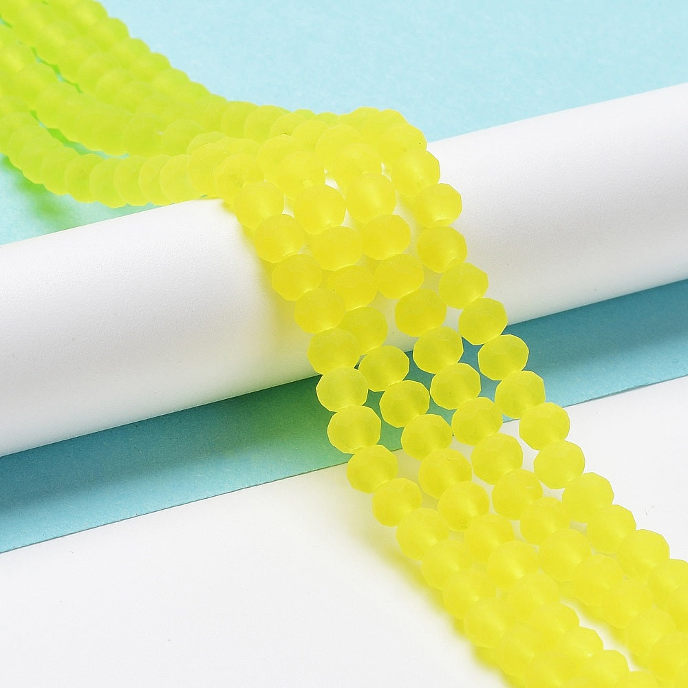 Frosted yellow faceted rondelle glass beads strand, 6x4.5mm