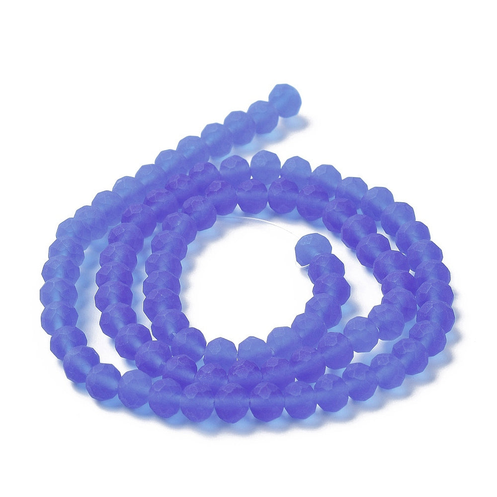 Frosted faceted rondelle glass beads strand, medium purple, coiled loop