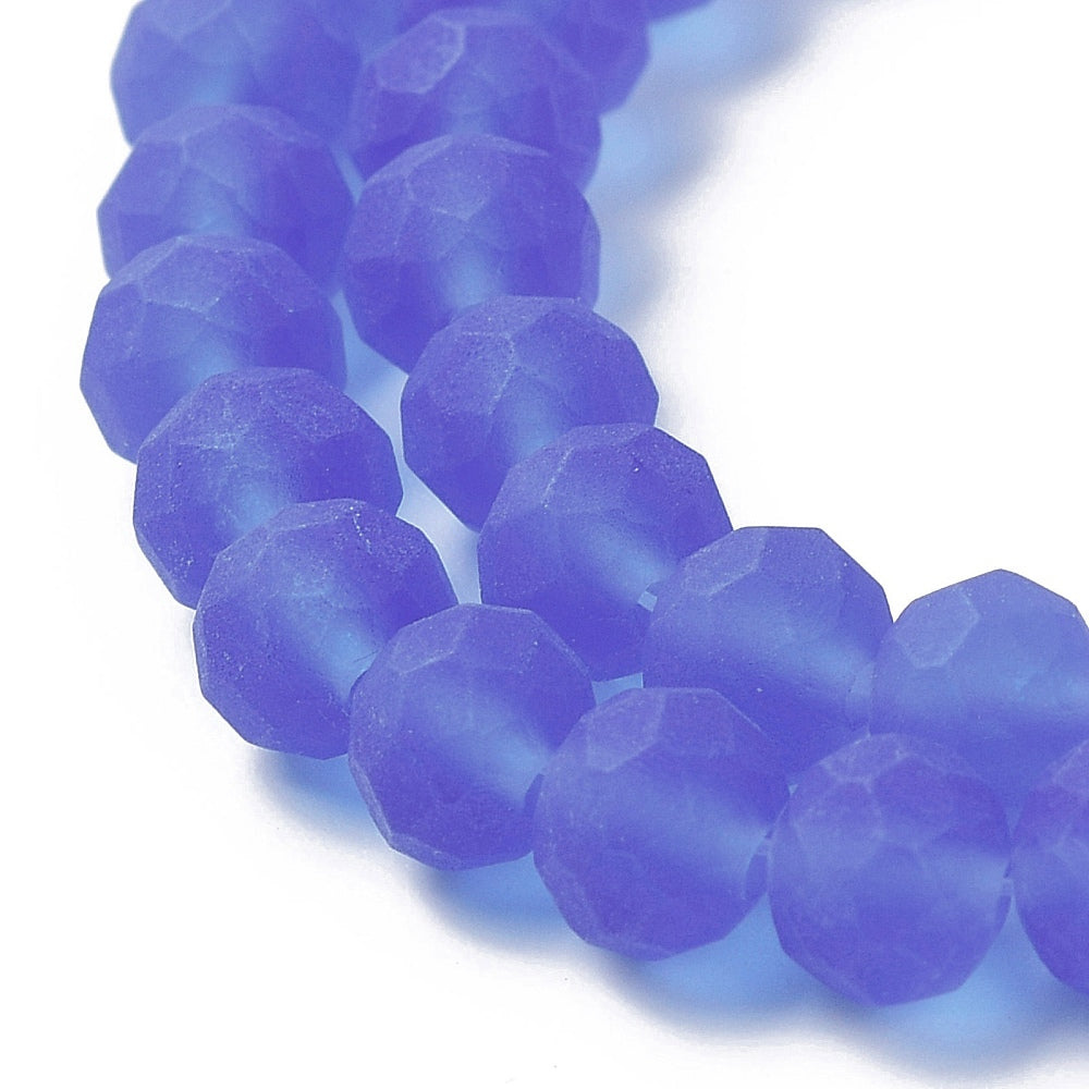 Medium purple frosted faceted rondelle glass beads with faceted texture