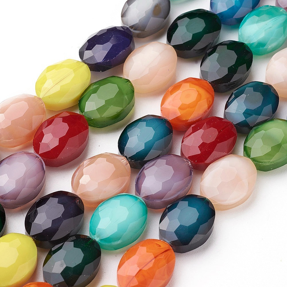 Mixed-color faceted oval glass beads strand with pearl luster finish