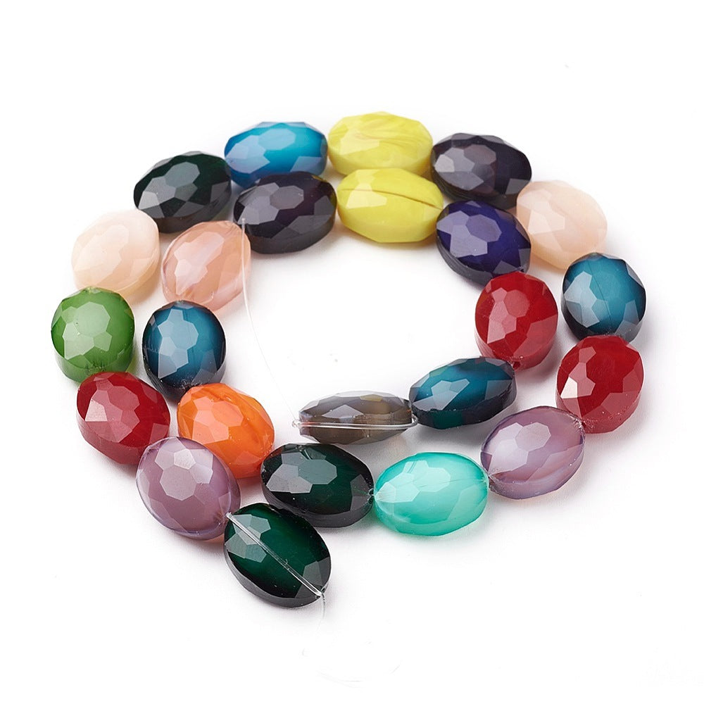 Mixed-color oval faceted glass beads strand, glossy pearl luster bead mix