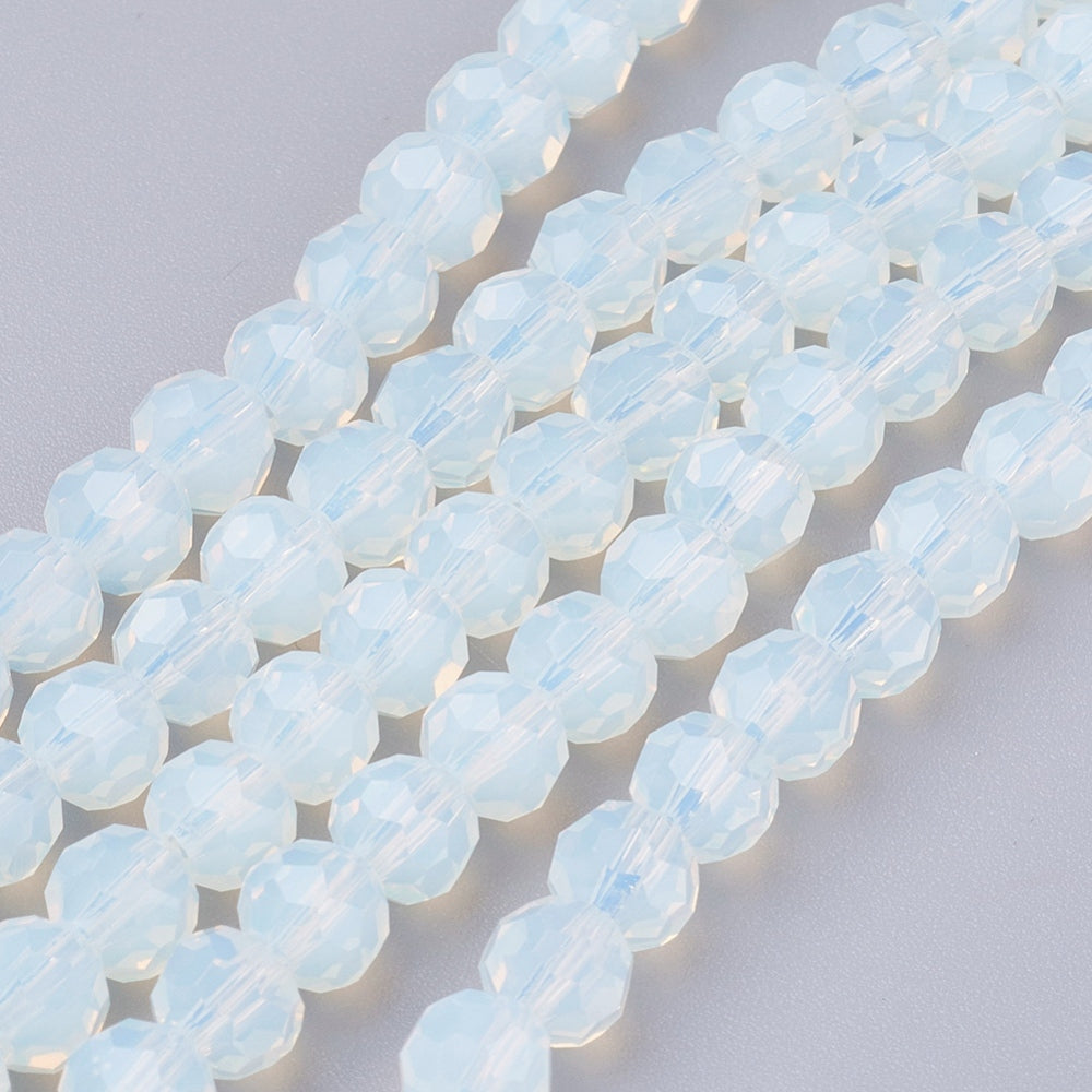 Faceted round opalite bead strand, pale opal blue