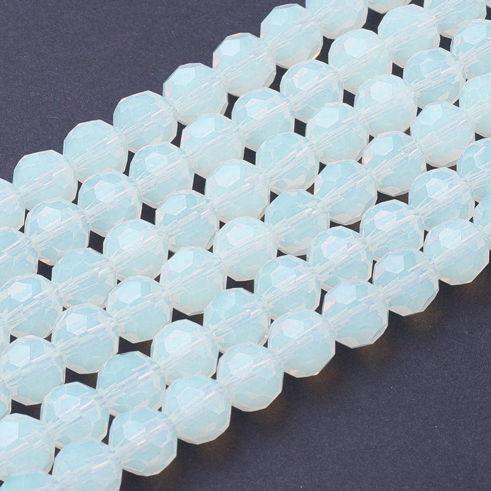 Opalite faceted round bead strand in light blue, 8mm beads