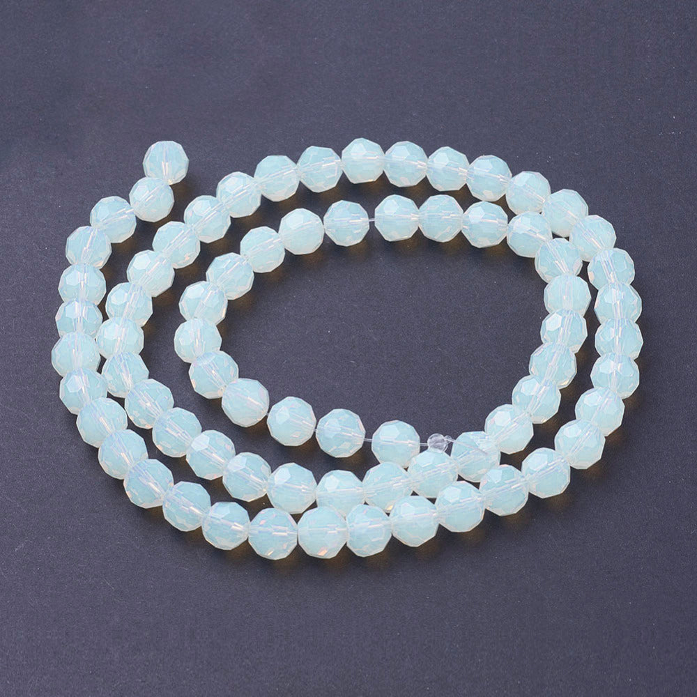 Light blue opalite faceted round bead strand, flexible loop of beads