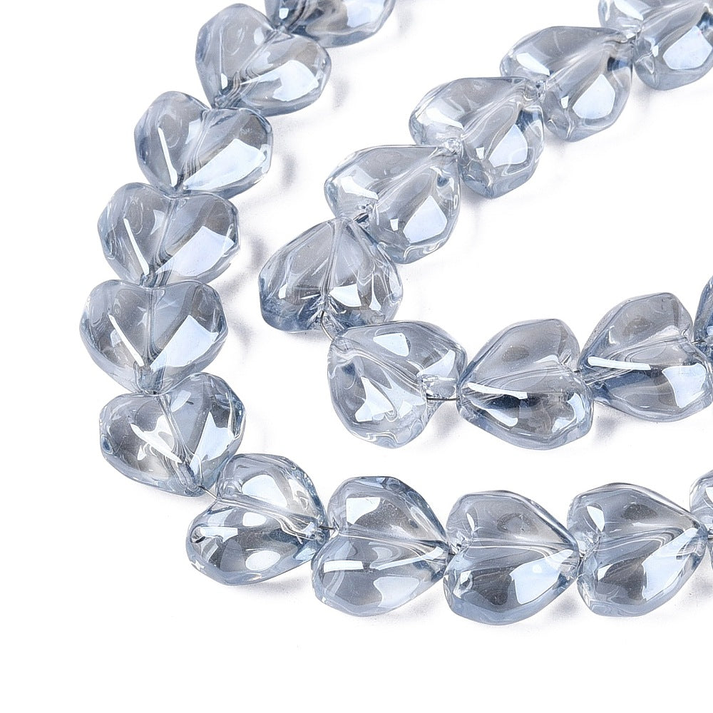 Heart-shaped faceted glass beads, light steel blue AB electroplated strand