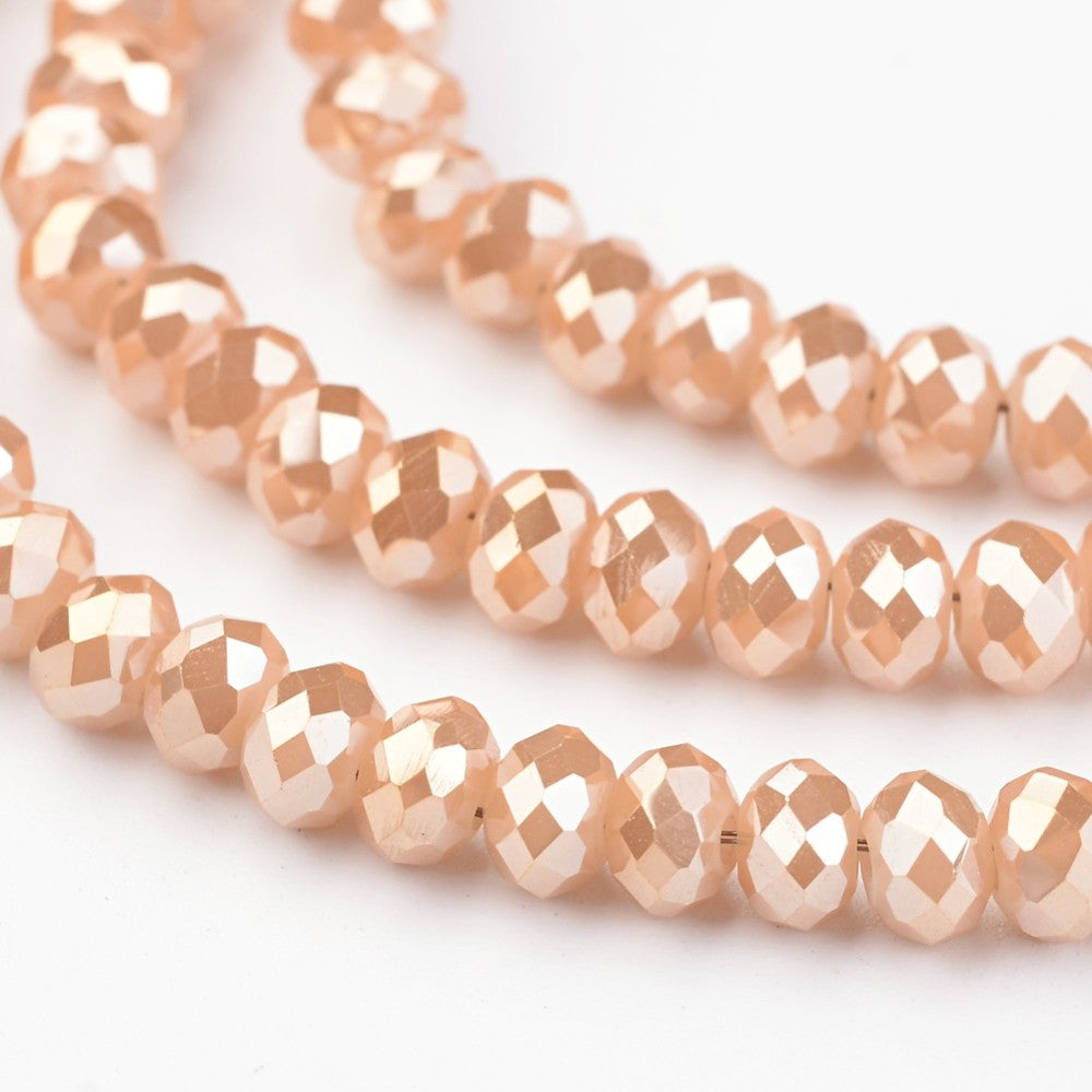 Sandy brown faceted rondelle beads, electroplated sparkle, 4mm