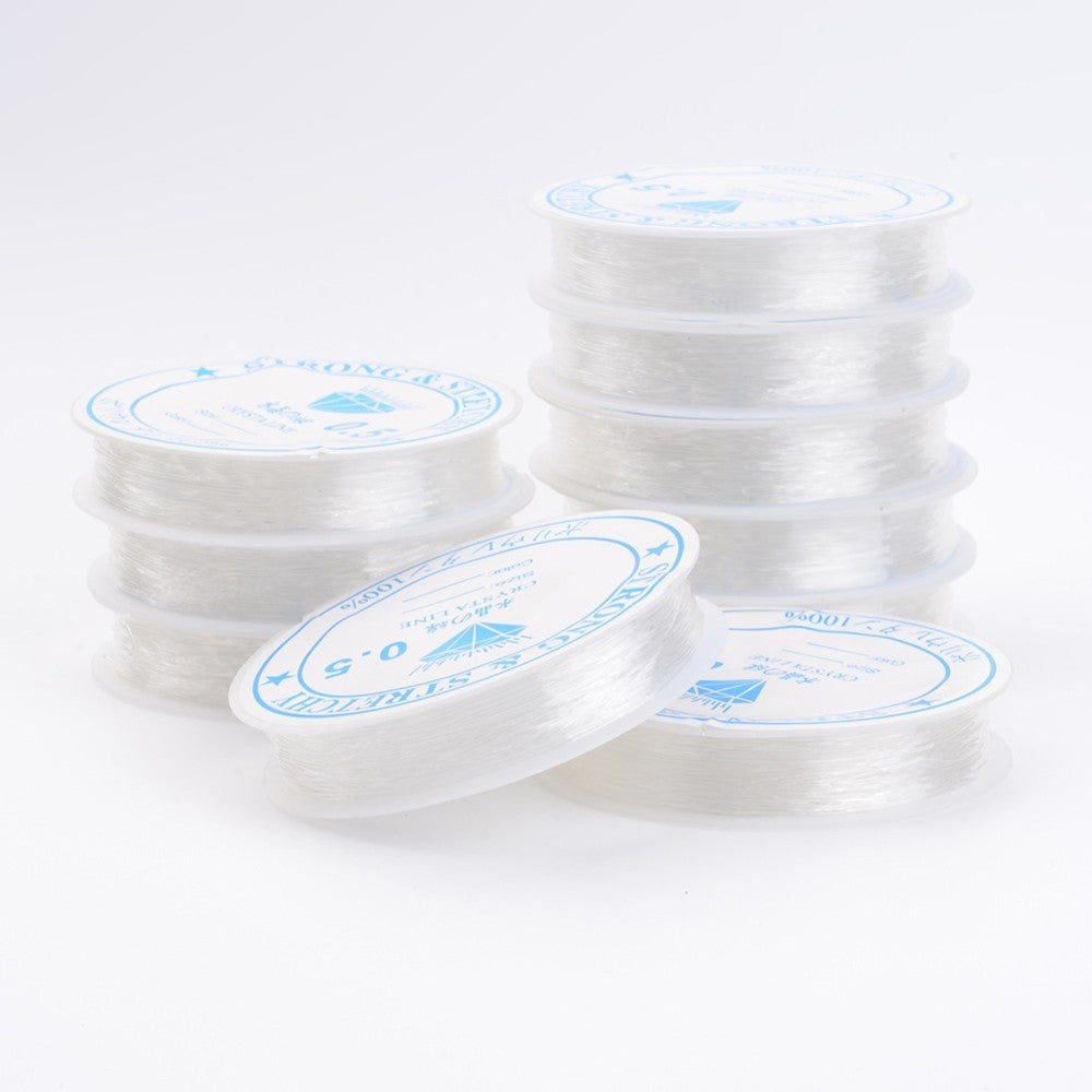 Clear elastic crystal thread on spools, 0.5mm, for beaded jewelry making