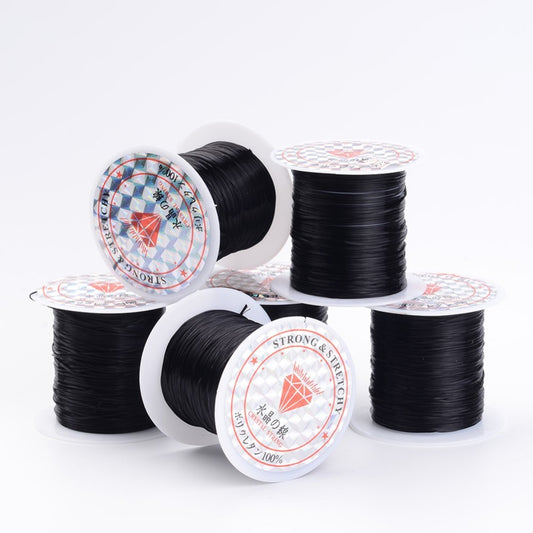 Black flat elastic crystal string spools, stretch bracelet cord on rolls