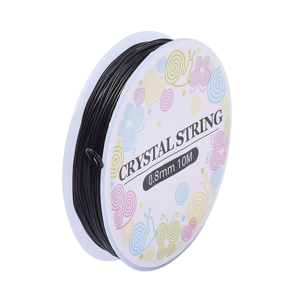 Black elastic crystal string spool, 0.8mm thin beading cord on reel.