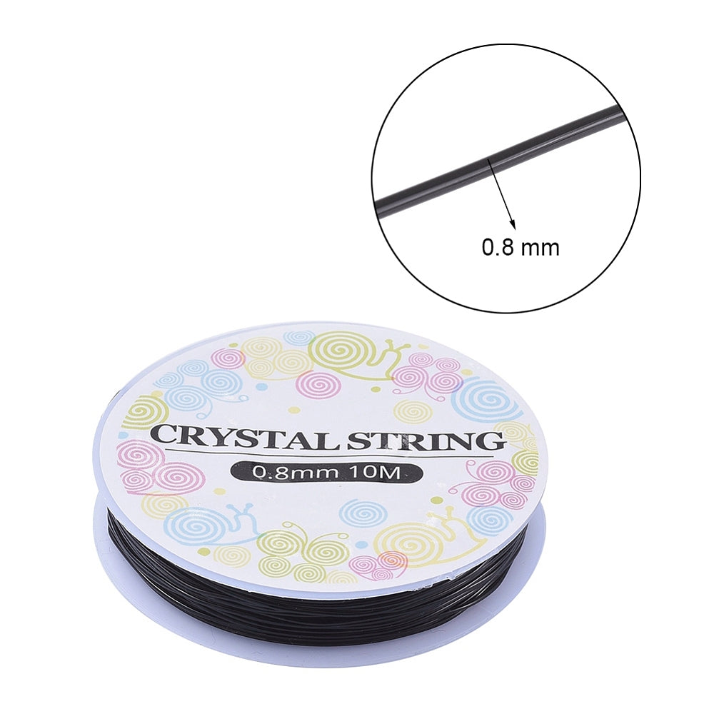Black elastic beading cord with 0.8mm thickness detail callout.