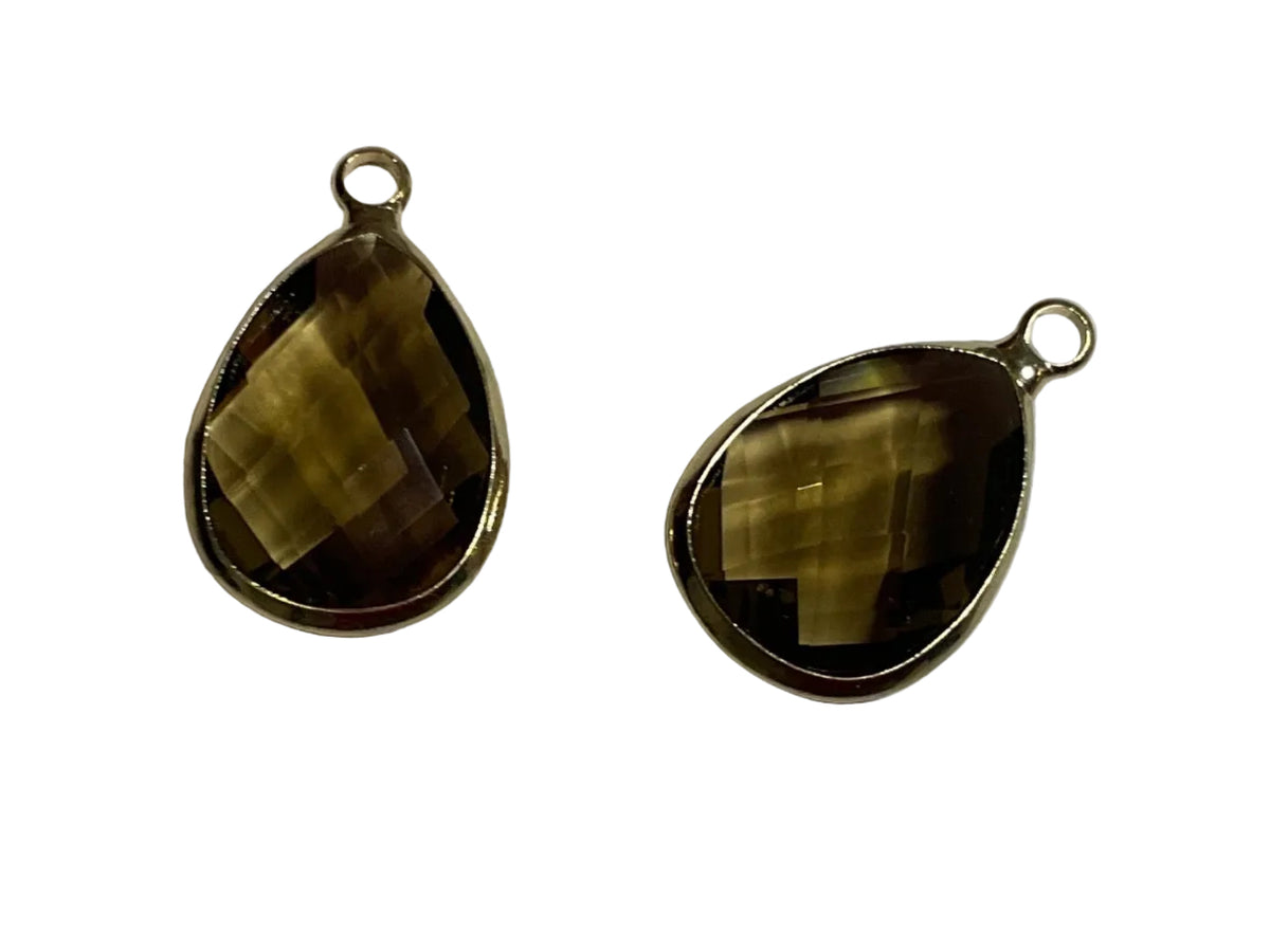 Smokey Gray Faceted Crystal Teardrop Pendants – 2 Pack