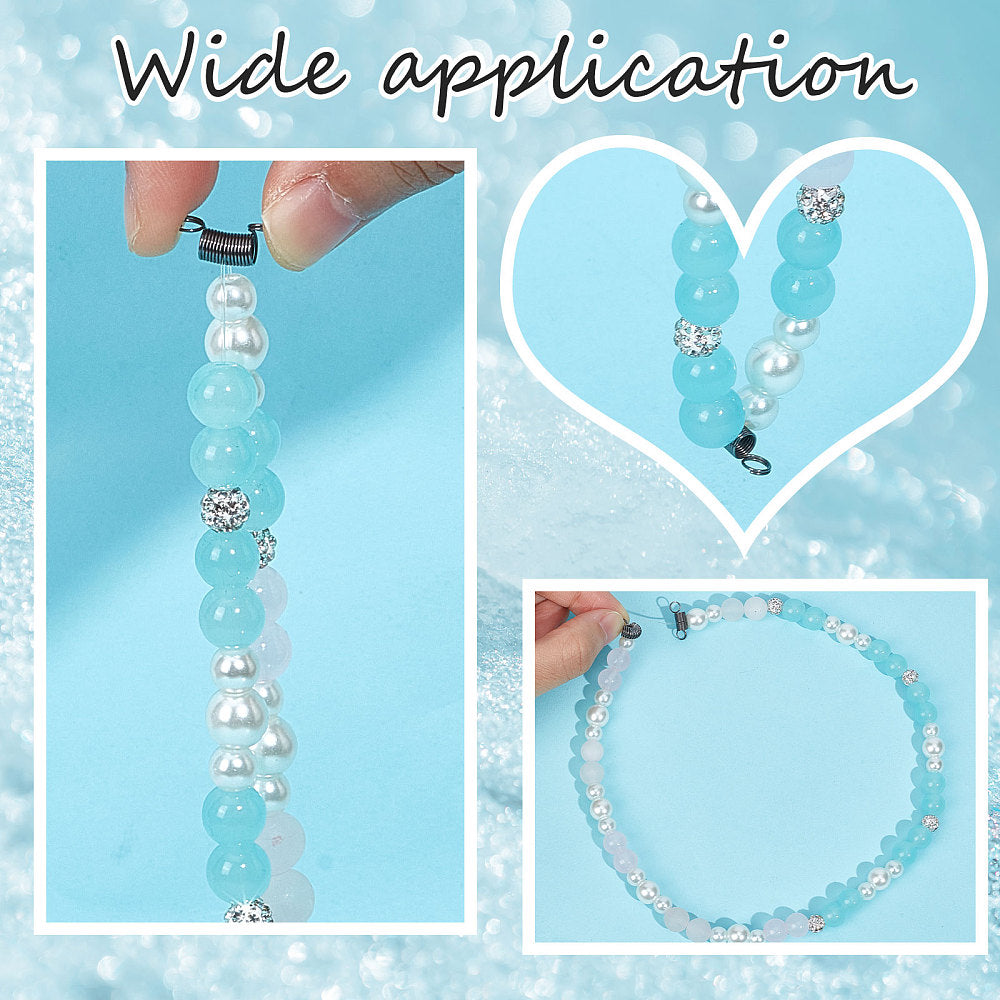 Gunmetal bead clamp connectors on a blue bead bracelet
