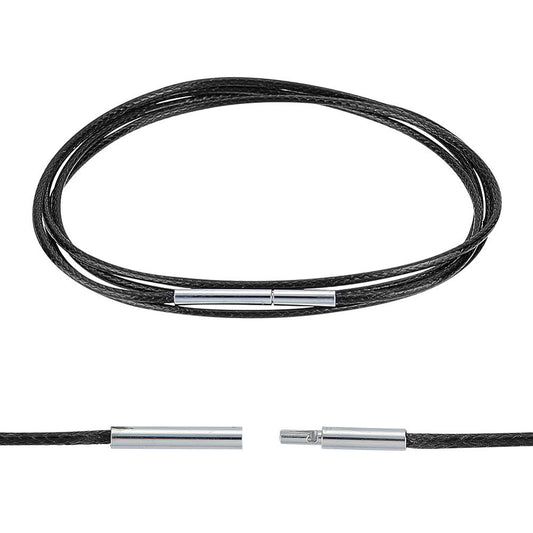 Braided waxed round cord with clasp, dark color, looped length