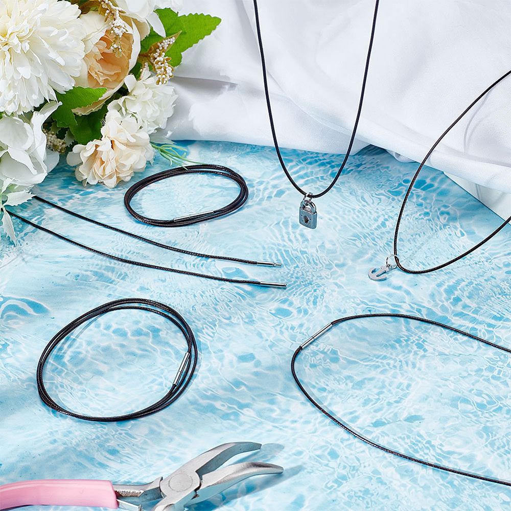 Braided waxed round cords with clasps, dark color, multiple loops