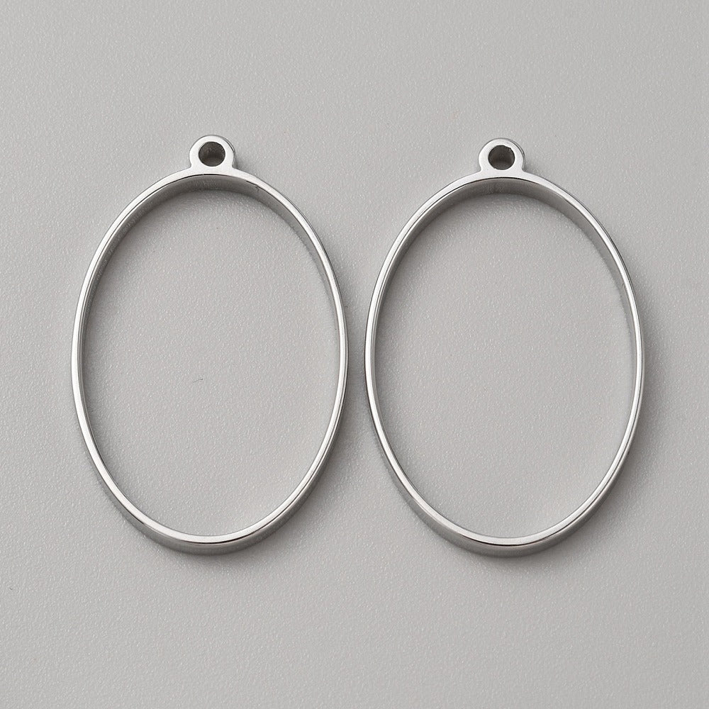 Stainless steel oval open-back bezel pendant with hanging loop at top