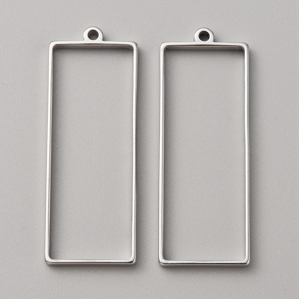 Stainless steel rectangle open-back bezel pendant, vertical shape with top mounting hole