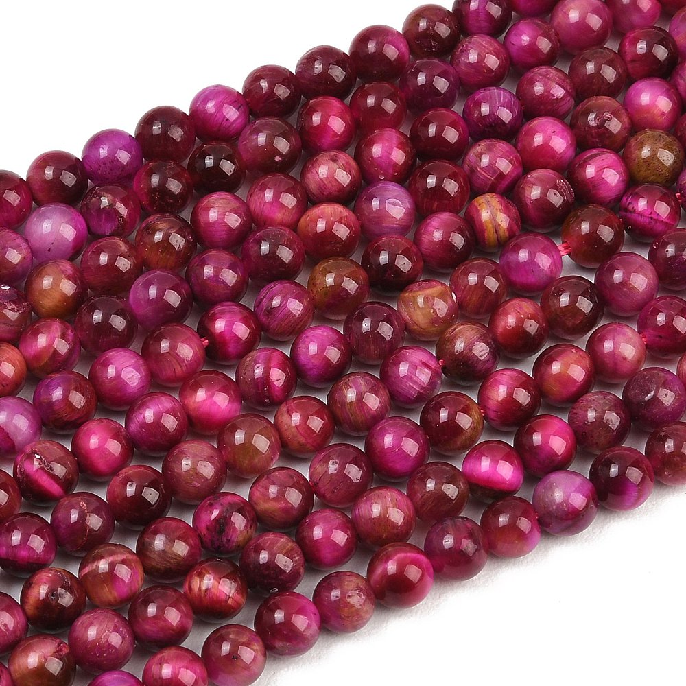 Dyed magenta and dark purple round beads strand, glossy spheres with reflections