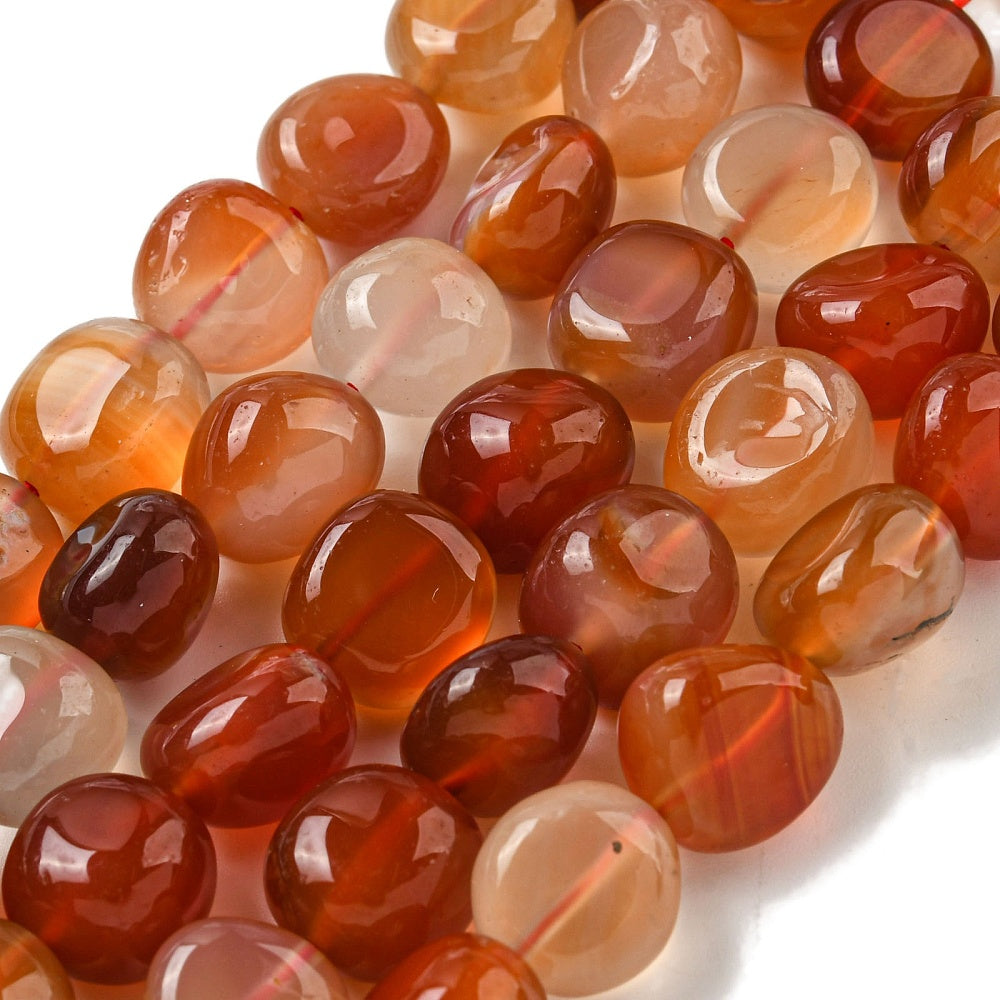 Orange and red agate nugget beads, tumbled translucent ovals with shine