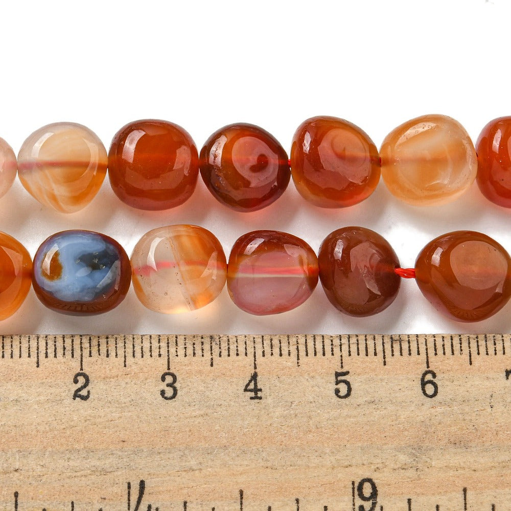 Red and orange agate nugget beads strand, tumbled translucent ovals