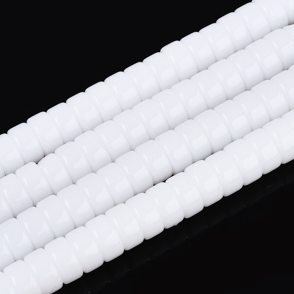 White opaque glass flat round bead strand, smooth flat discs on a string