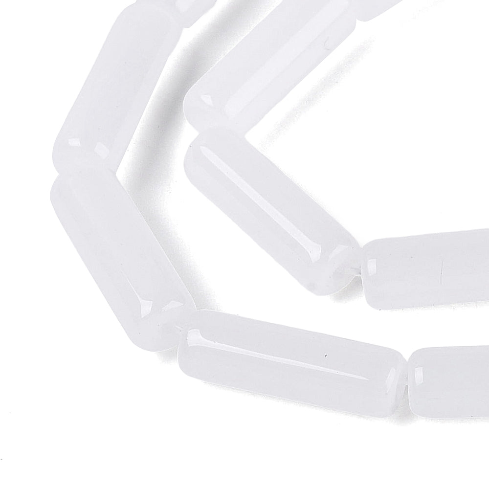 White bugle bead strand with long cylindrical glass beads