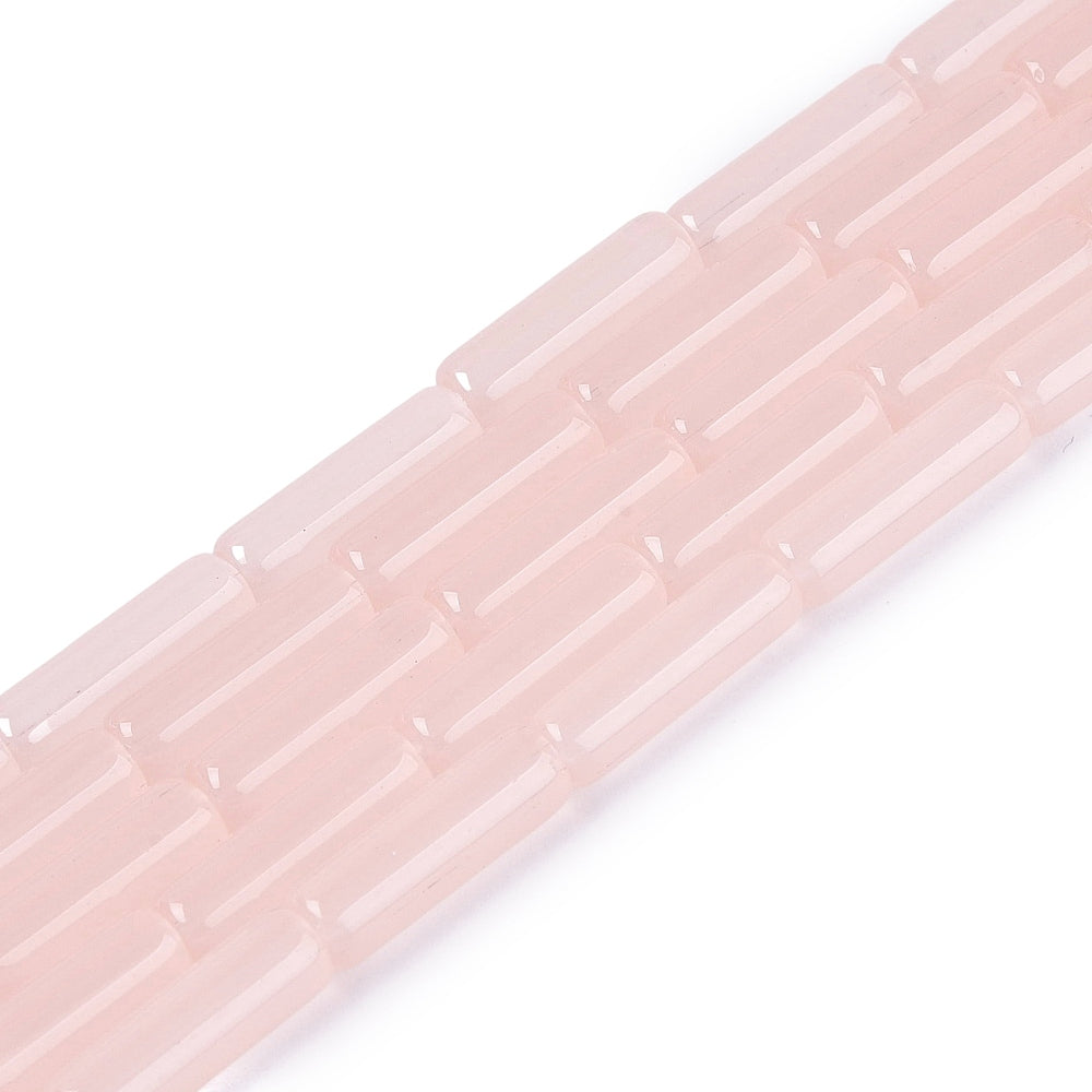 Pink bugle glass bead strand, translucent tube beads on a string