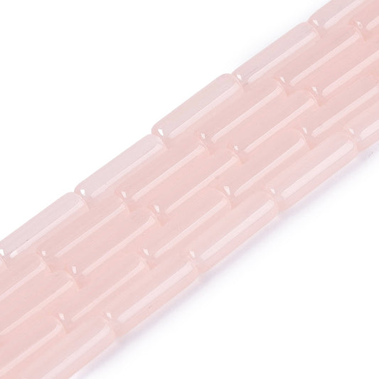 Pink bugle glass bead strand, translucent tube beads on a string