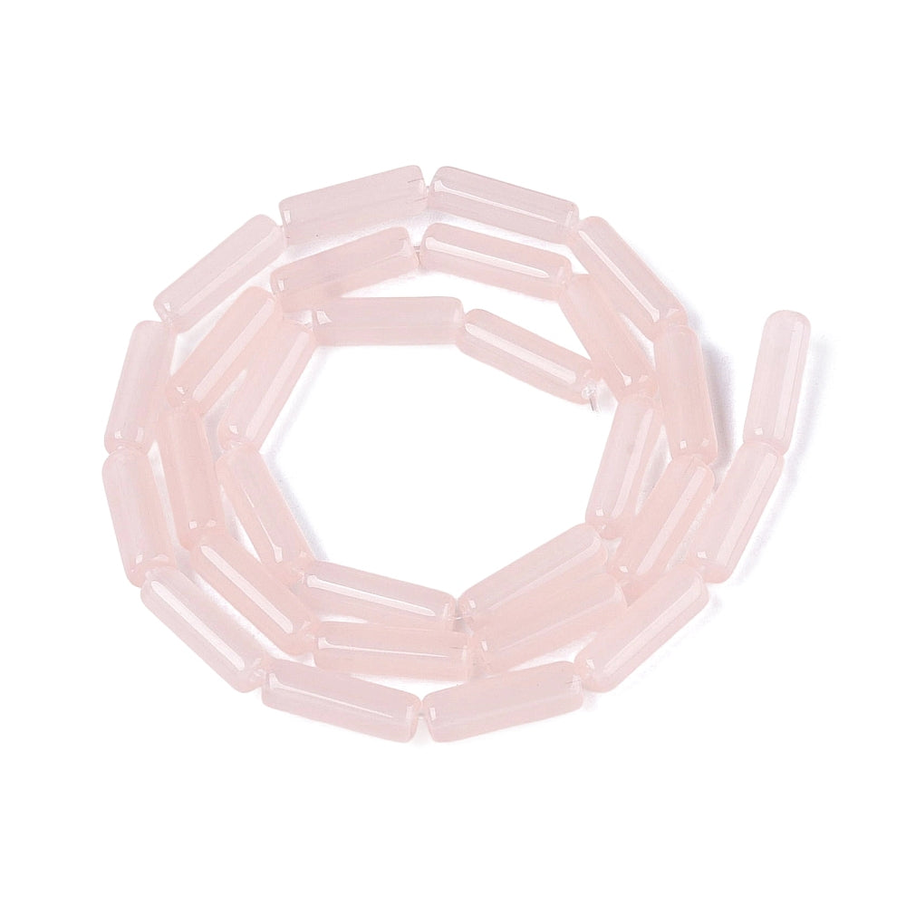 Pink bugle glass bead strand, looped row of translucent tube beads