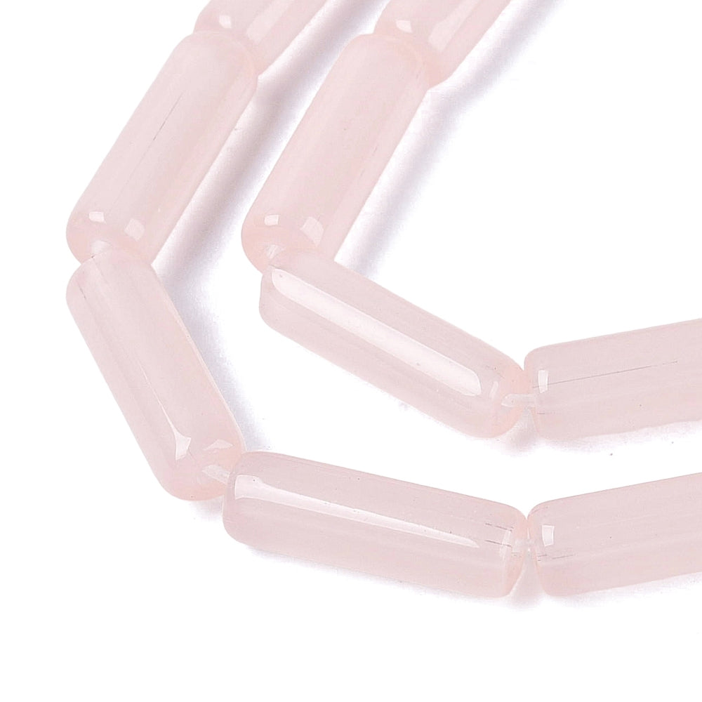 Pink bugle glass bead strand, curved row of translucent tube beads