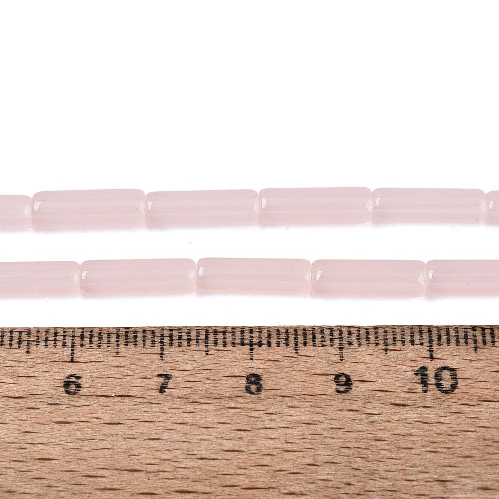 Pink bugle glass beads strand, translucent tube beads with ruler scale
