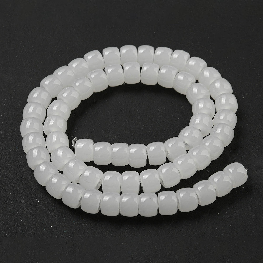 WhiteSmoke imitation jade barrel beads strand, white, 8x6mm, round barrel shape