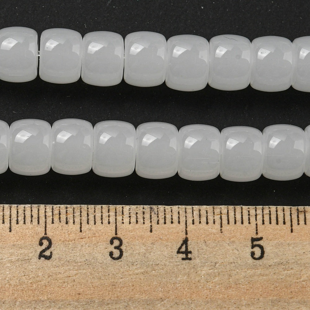 WhiteSmoke imitation jade barrel beads, white, 8x6mm, measured row