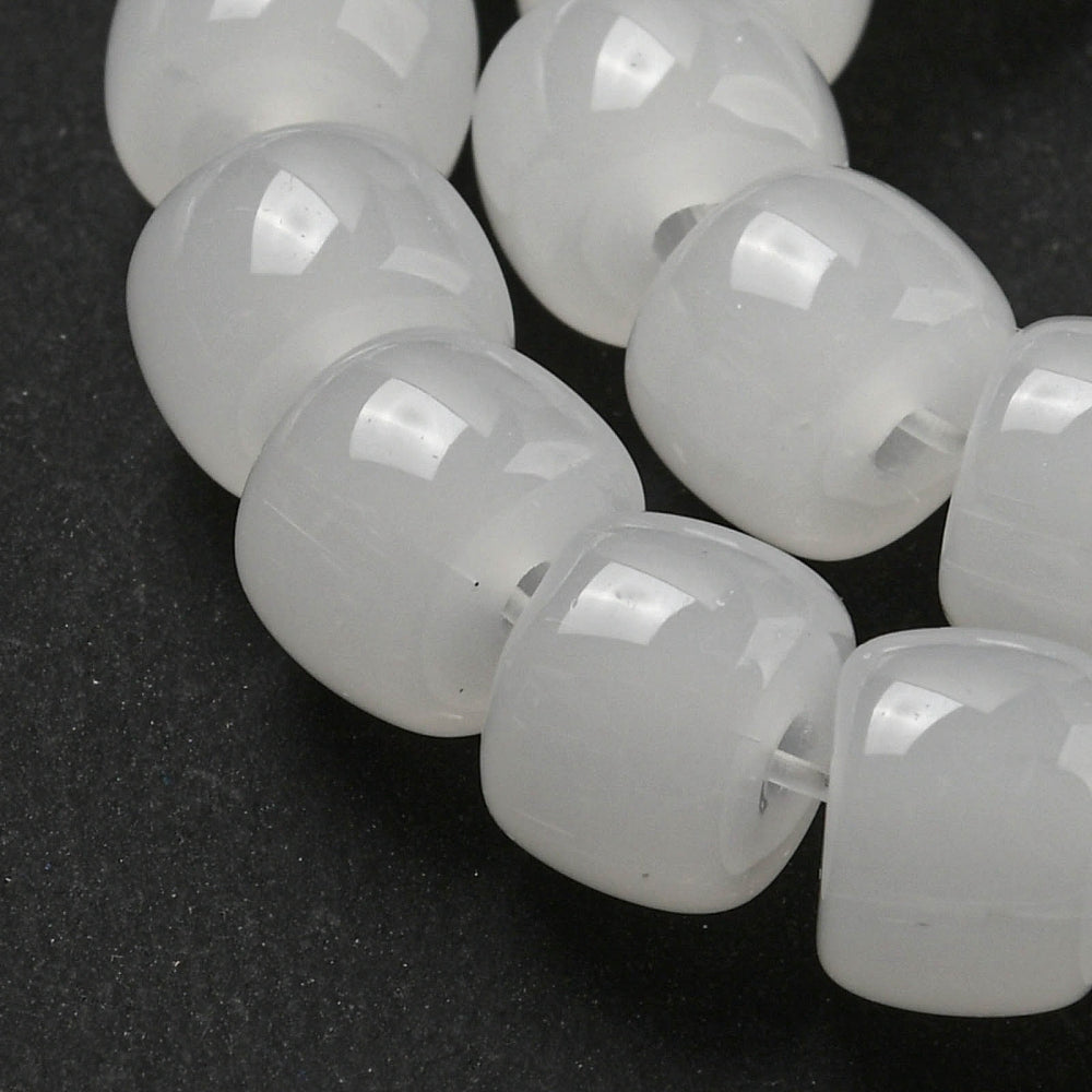 WhiteSmoke imitation jade barrel beads, white, 8x6mm, glossy bead detail