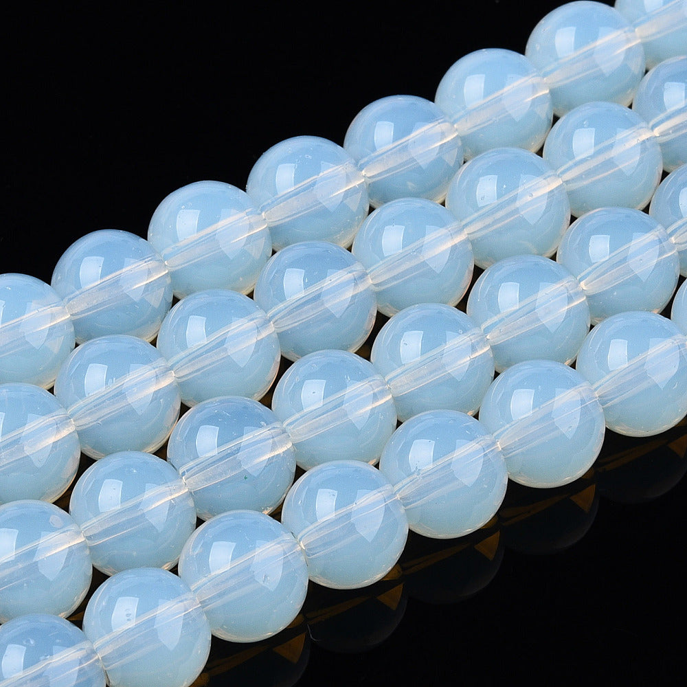 Transparent round glass beads strand, translucent opal white, 8–8.5mm beads