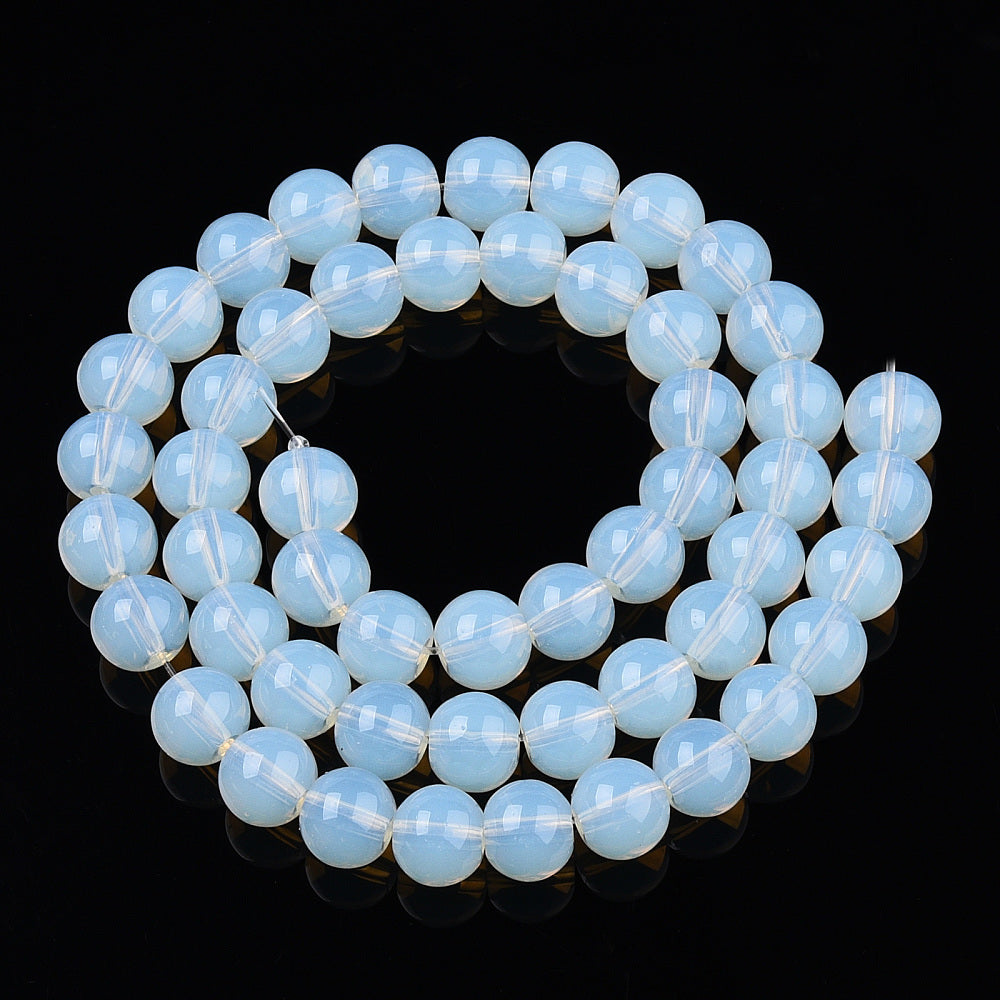 Transparent round glass beads strand, translucent opal beads in a looped strand