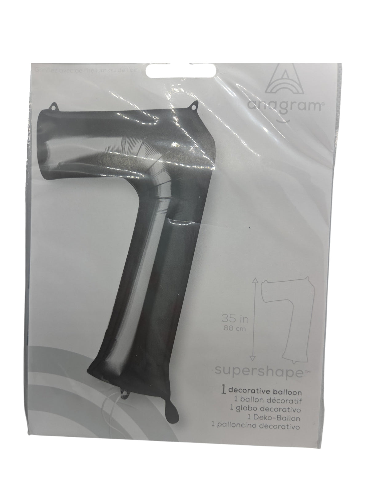 Black foil number 7 balloon, tall supershape decorative balloon