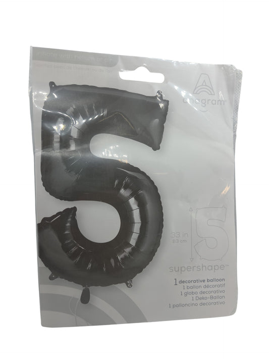 Black foil number 5 balloon, 34-inch tall