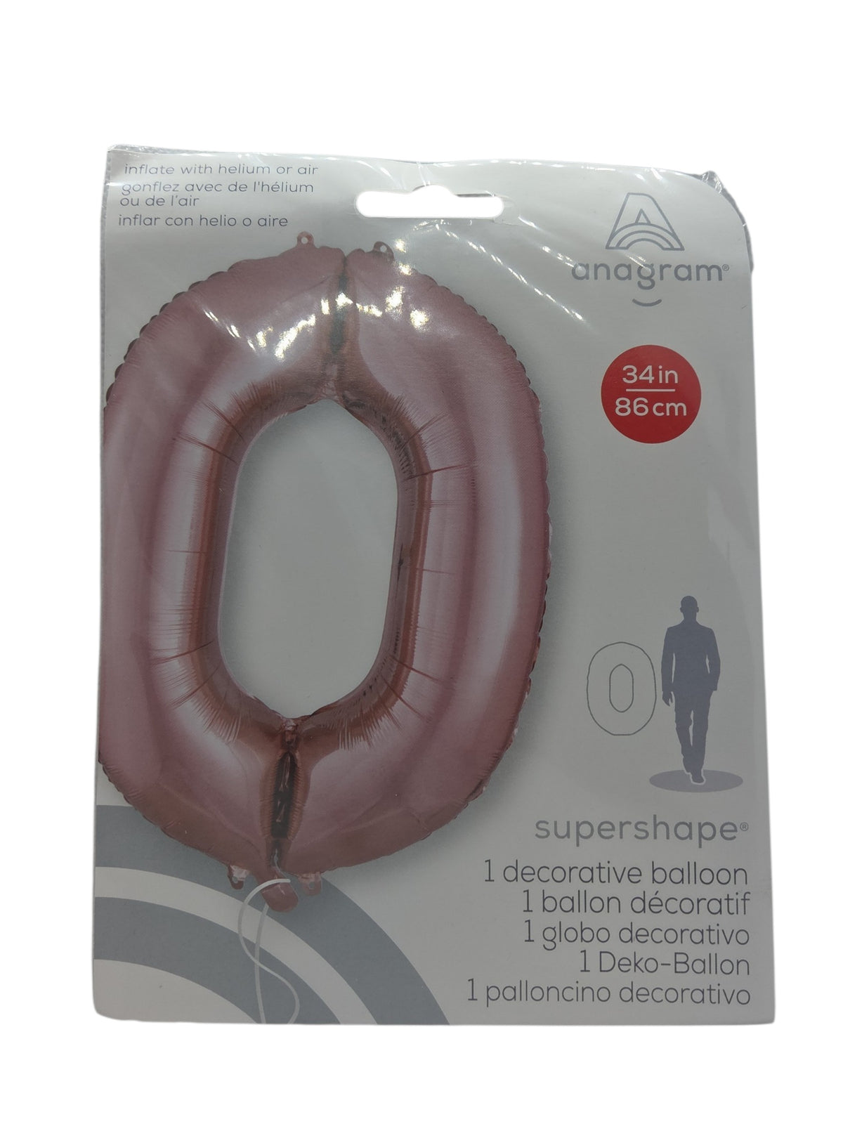 Rose gold foil number 0 balloon, 34 in tall, decorative supershape