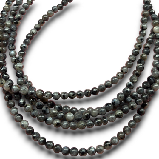 Matte round labradorite bead strand, 6mm dark gray with sheen