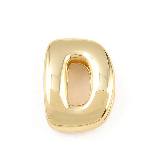 Gold-plated brass letter D slide bead with oval cutout, shiny gold finish